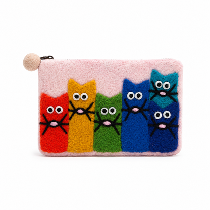 Grupo de Gatos Curiosos Monedero de fieltro - (3 colores surtidos)