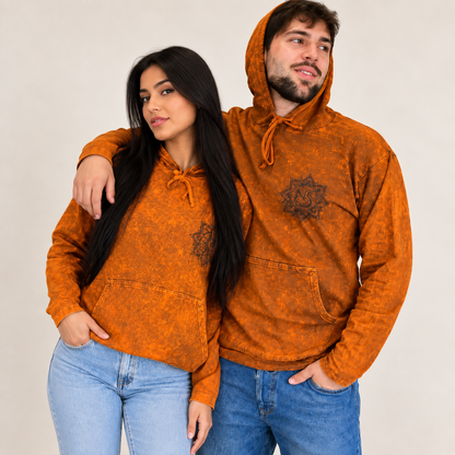 Camisa con capucha extragrande lavada a la piedra con bolsillo canguro - Naranja quemado