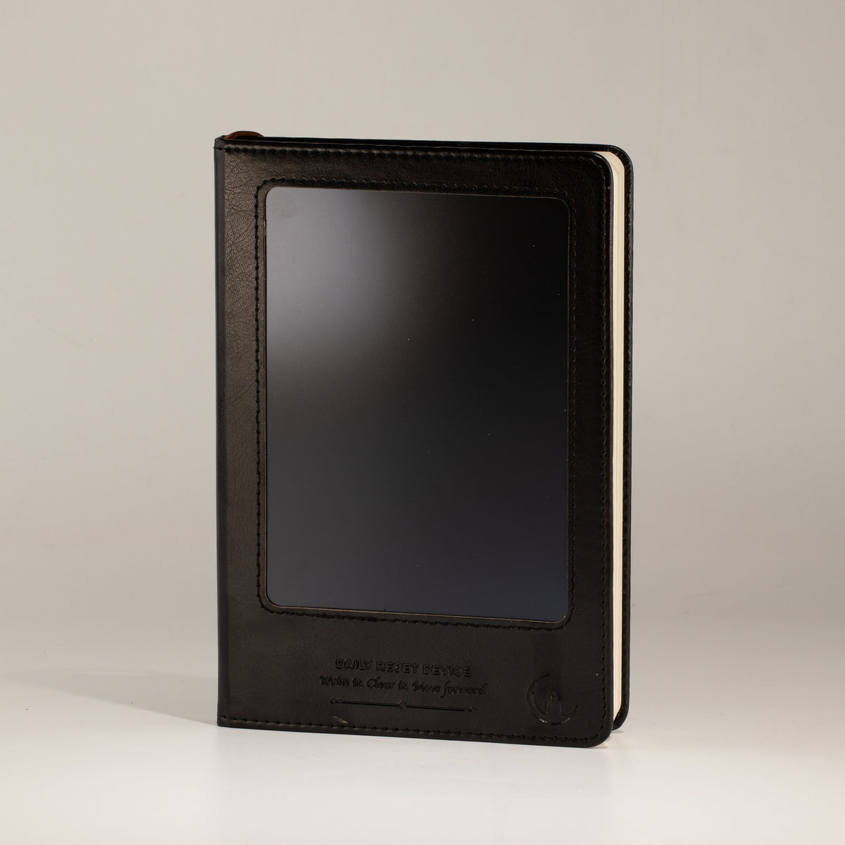 Cuaderno de intenciones tamaño A5 - Pantalla LCD que se limpia - Efecto cuero negro - 80 hojas