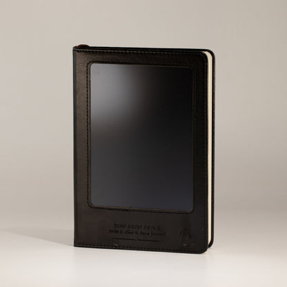 Cuaderno de intenciones tamaño A5 - Pantalla LCD que se limpia - Efecto cuero negro - 80 hojas