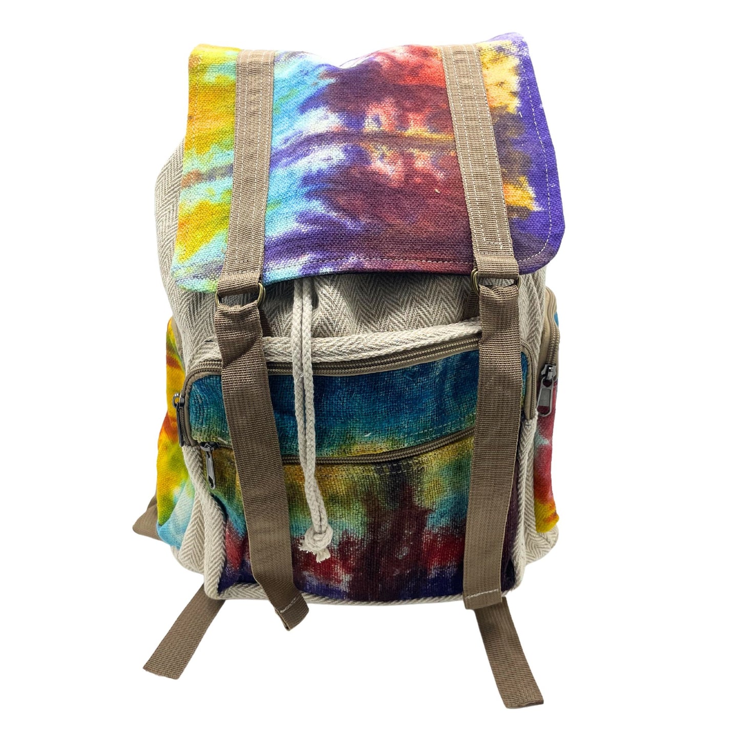 Großer quadratischer Rucksack aus Hanf mit Batikmuster