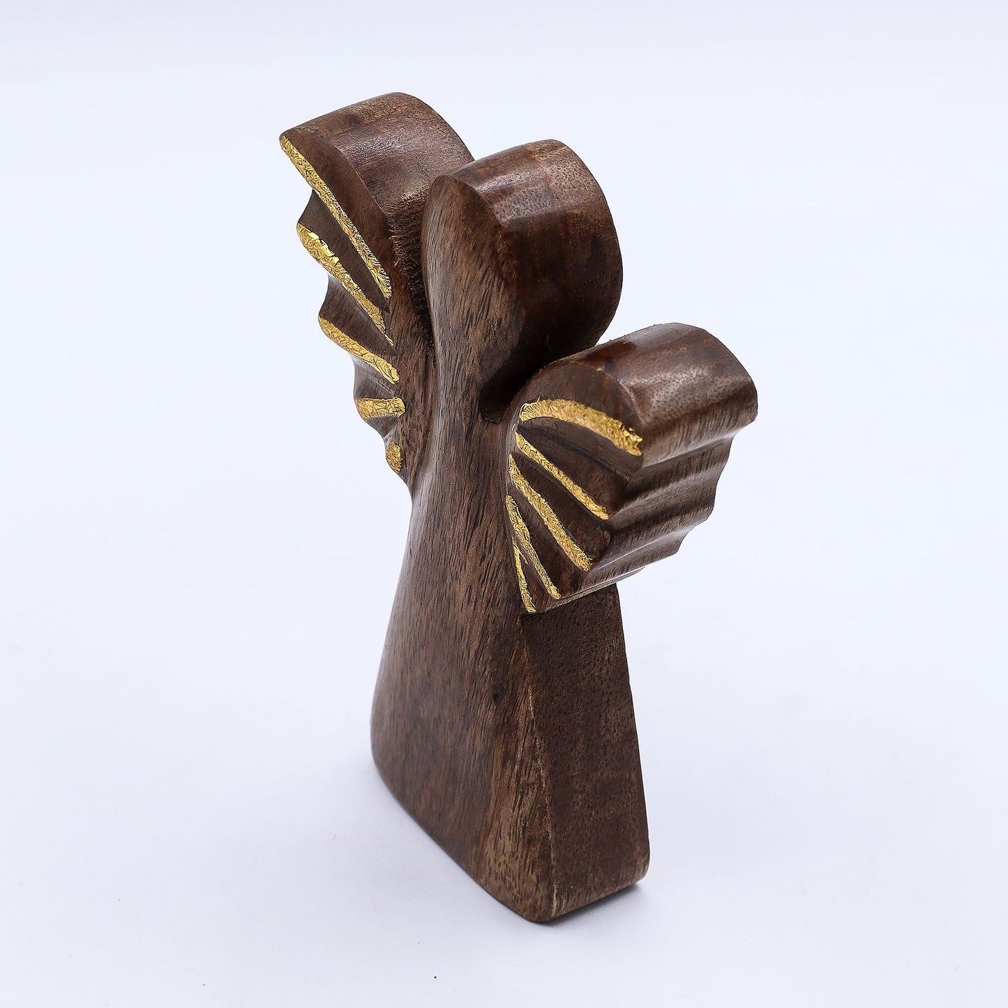 Ángel de madera de mango mediano - Decoración dorada - 16 cm
