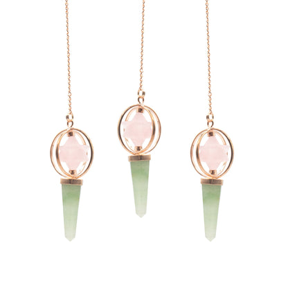 Brújula del Corazón - Estrella Merkaba giratoria de dos piezas en péndulo de cobre - cuarzo rosa y aventurina verde