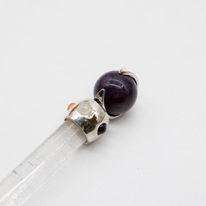 Axis of Grace Wand - Amethyst & Rose Quartz Spheres, Quartz Stem - 12cm