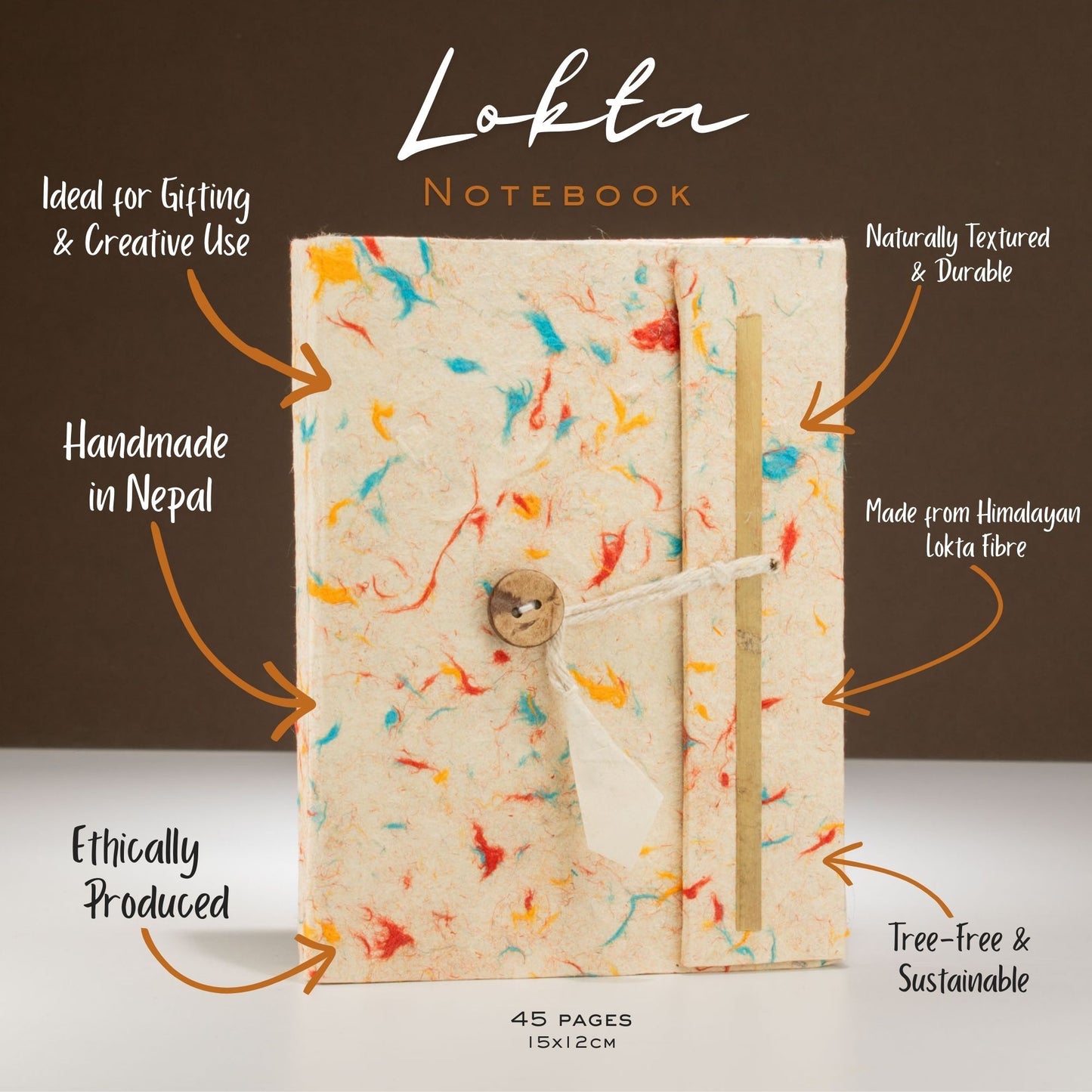 Carnet Lokta moyen - Coton de couleurs mélangées - 45 feuilles