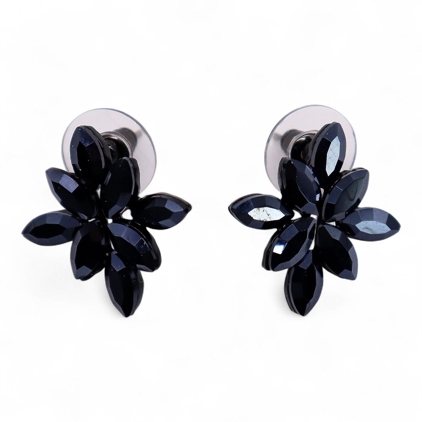 Noir de jais - Verre antique - Fleurs - Boucles d'oreilles