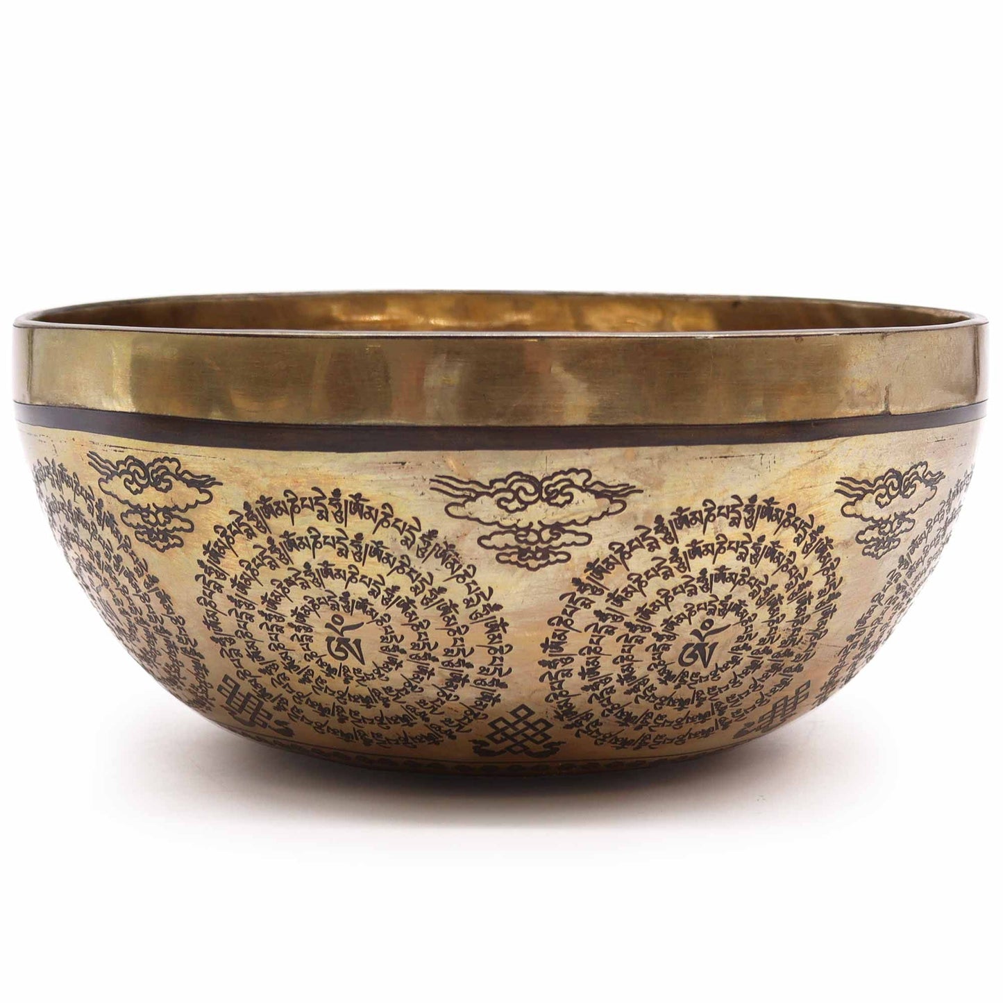 Bol chantant tibétain gravé de guérison - 21 cm - Om et Bouddha