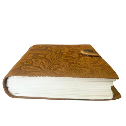Carnets en cuir gaufré (18x13 cm) - Imprimé floral cannelle - 200 pages