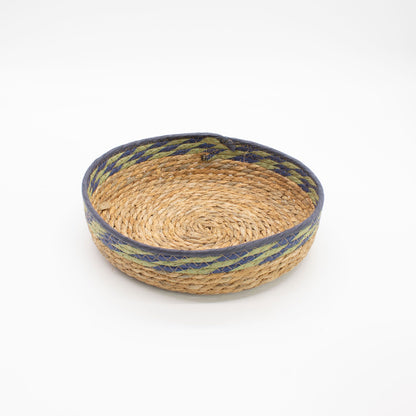 Körbe-Tabletts aus Stroh und Seegras – Natur, Grün und Blau – 3er-Set