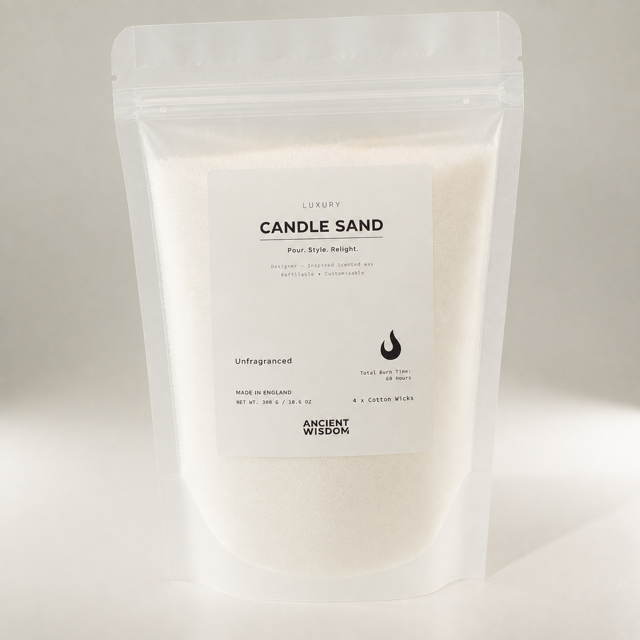 Arena para velas sin fragancia - Blanca - 300 g