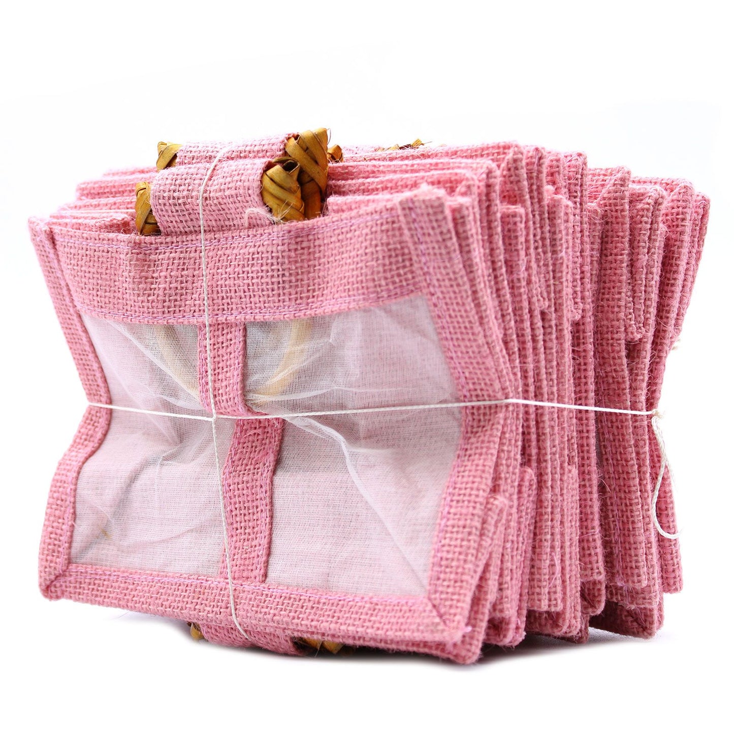Bolsa de regalo de yute puro y algodón con ventana - 2 Ventanas en Rosa