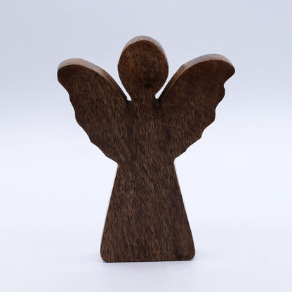 Ángel de madera de mango mediano - Decoración dorada - 16 cm