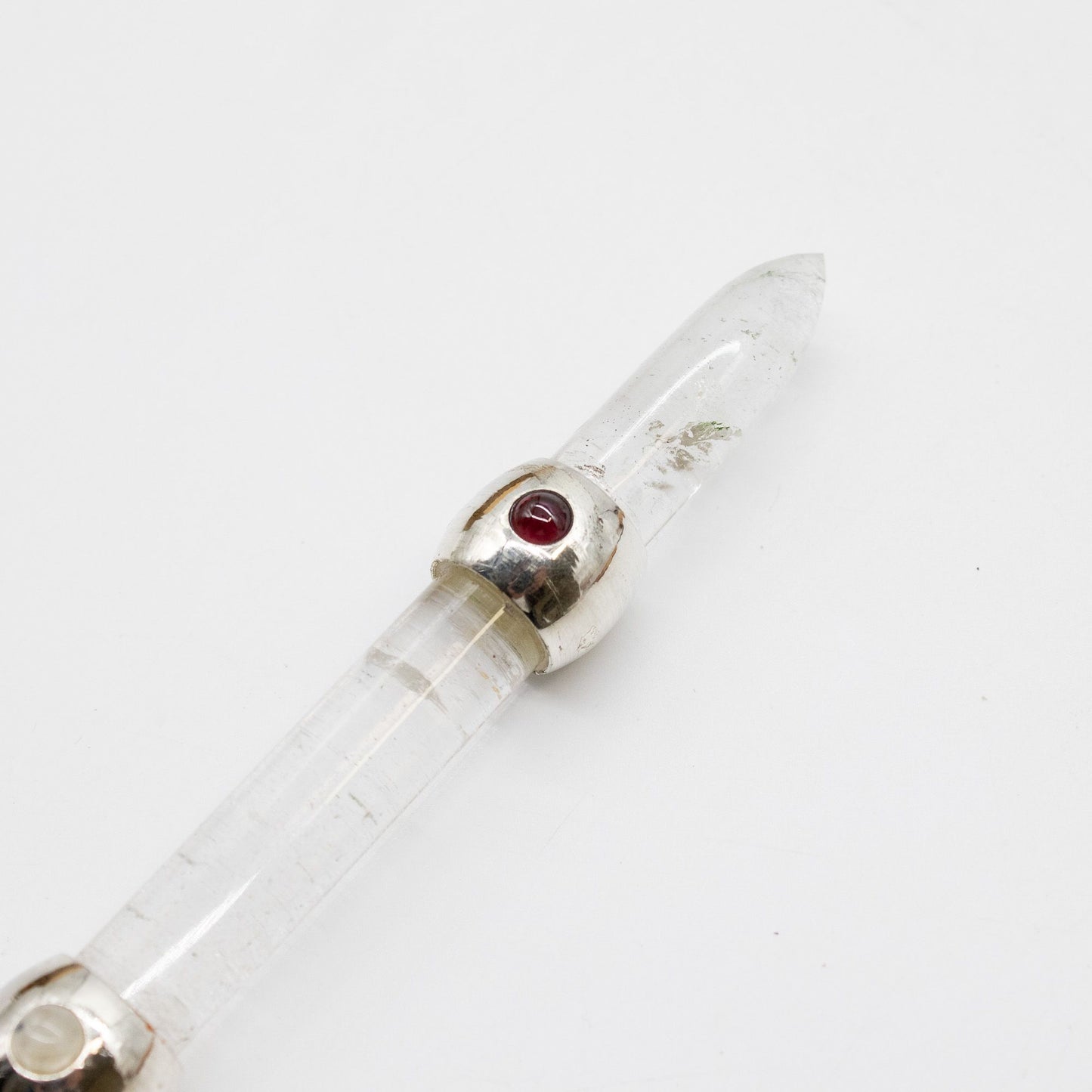 Axis of Grace Wand - Amethyst & Rose Quartz Spheres, Quartz Stem - 12cm