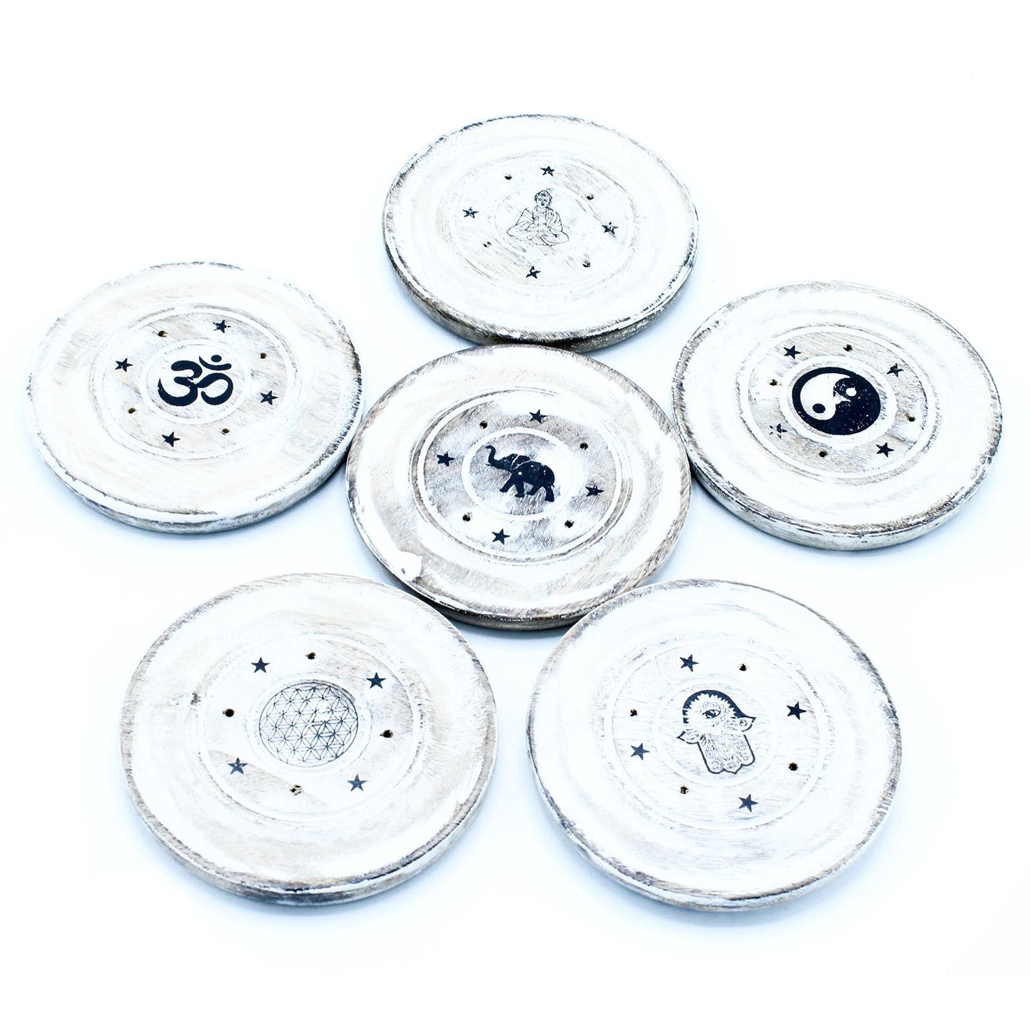 3 x Porta Incienso Acabado en Blanco - Disco de Incienso y Cono