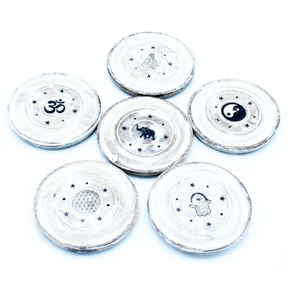 3 x Porta Incienso Acabado en Blanco - Disco de Incienso y Cono