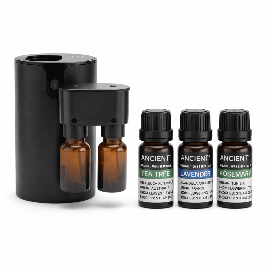 Wasserloses Aromatherapie-Set mit doppeltem Vernebler und 3 ätherischen Ölen à 10 ml