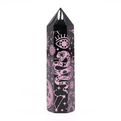 Pointes d'obsidienne noire (environ 60-70 g, 9 cm) - Histoire mystique - Rose
