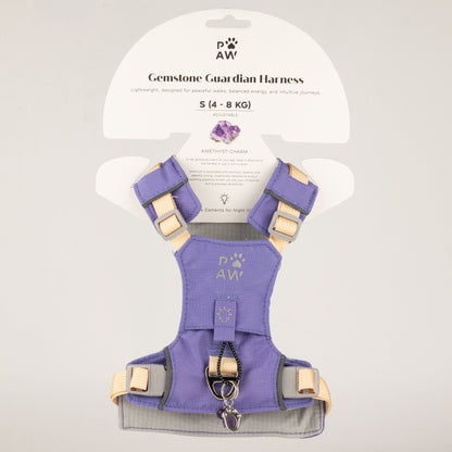 PAW - S (4-8 kg) Arnés de paso para perros Guardian con malla reflectante - Lavanda - Colgante de amatista