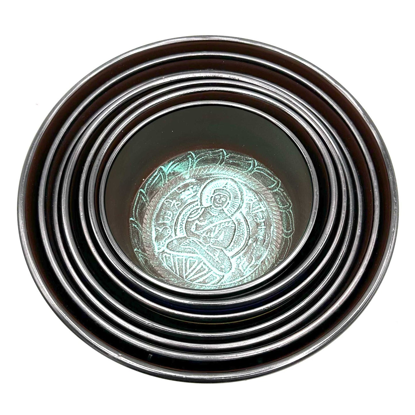 Großes Set mit sieben tibetischen Klangschalen für Chakren (19,5-35 cm)