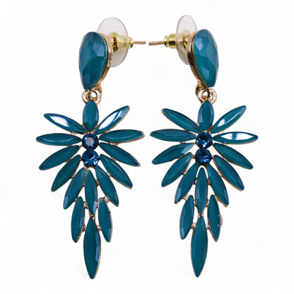 Verde azulado - vidrio vintage - de caída larga - pendientes