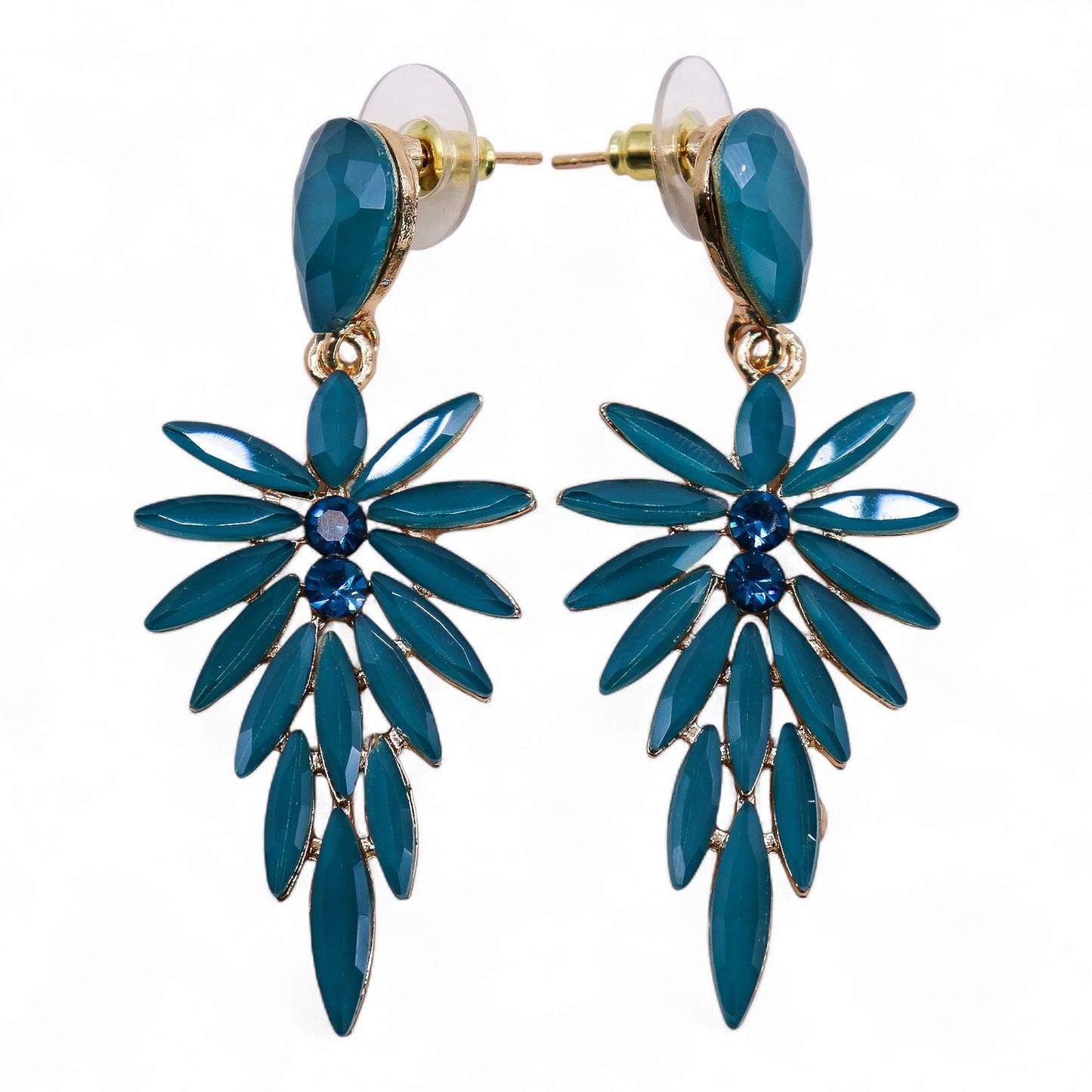 Verde azulado - vidrio vintage - de caída larga - pendientes