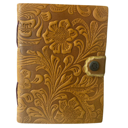 Carnets en cuir gaufré (18x13 cm) - Imprimé floral cannelle - 200 pages