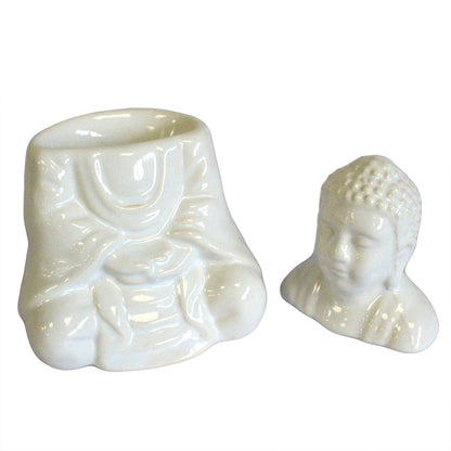 Quemador de Aceite Buda Sentado Blanco