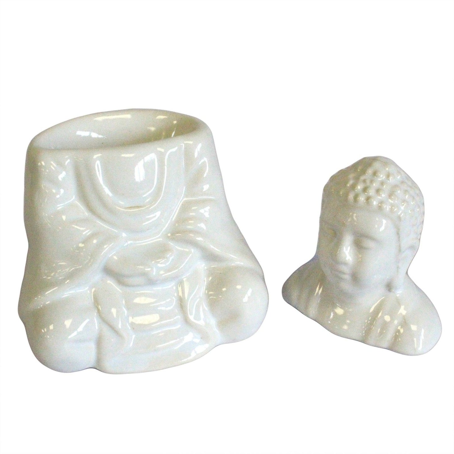 Quemador de Aceite Buda Sentado Blanco