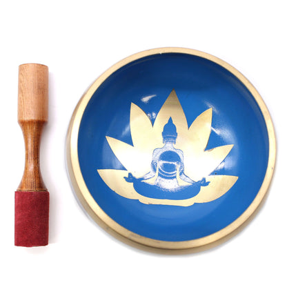 Grand ensemble de bols chantants tibétains - Mouvement yoga - Blanc/bleu 14 cm