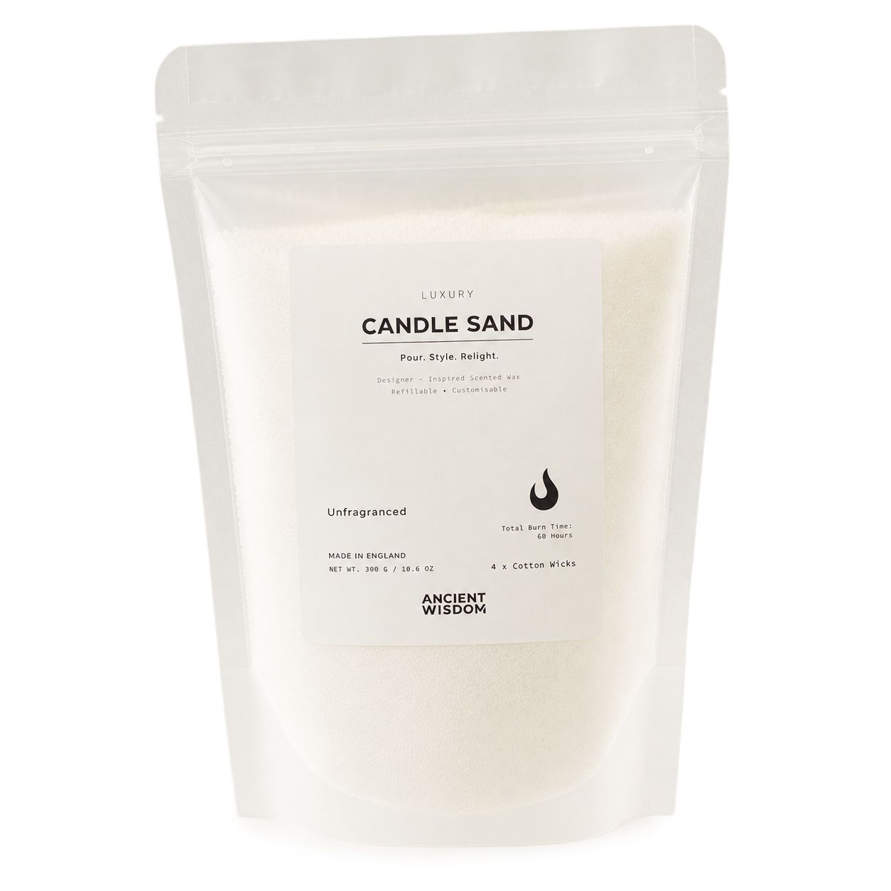 Arena para velas sin fragancia - Blanca - 300 g
