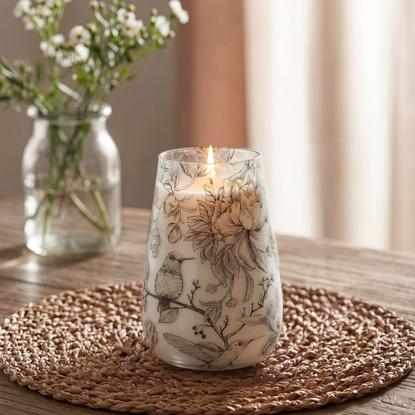 Velas en frasco de vidrio alto - Dibujadas por la llama