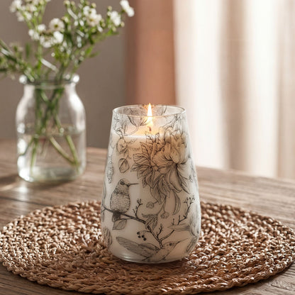 Velas en frasco de vidrio alto - Dibujadas por la llama