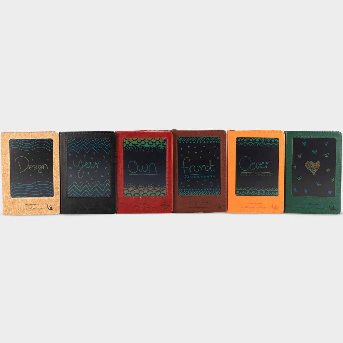 Cuaderno de intenciones tamaño A5 - Pantalla LCD que se limpia - Efecto cuero negro - 80 hojas