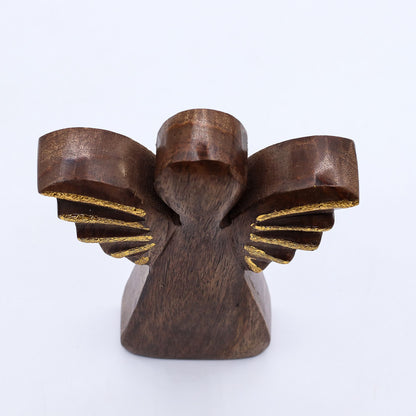 Ángel de madera de mango mediano - Decoración dorada - 16 cm