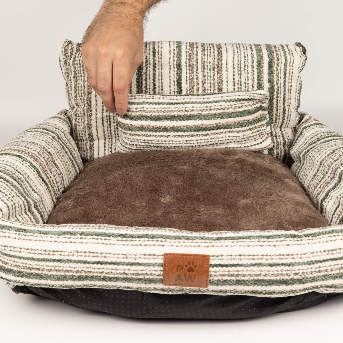 PAW Bed – Sofá pequeño – Rayas marrones – 50 × 50 × 26 cm