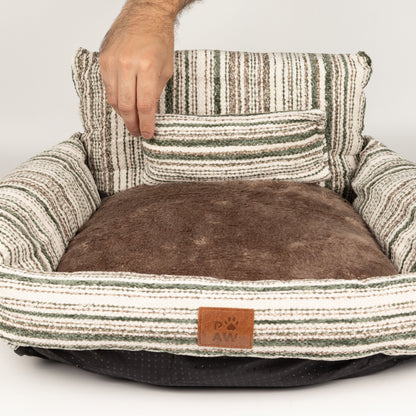 PAW Bed – Sofá pequeño – Rayas marrones – 50 × 50 × 26 cm
