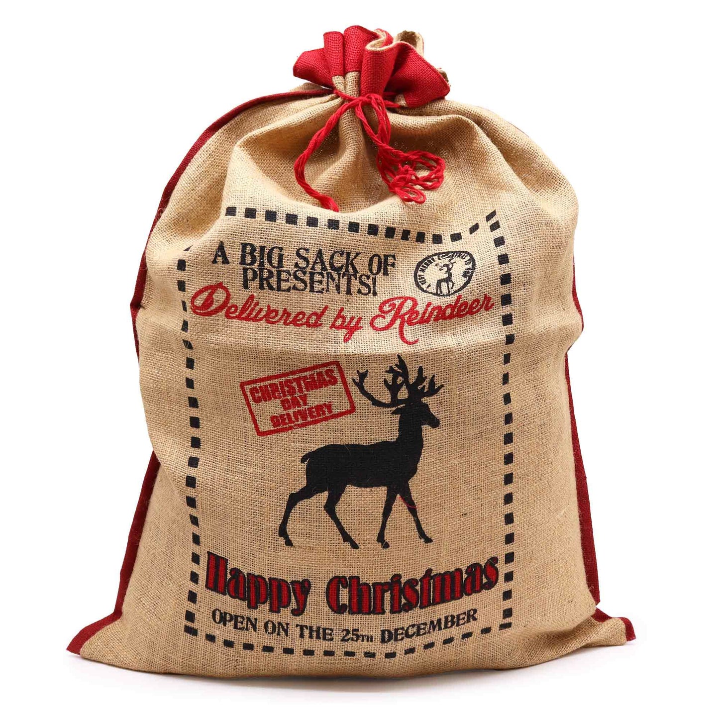 Sac de jute du Père Noël - Livré par des rennes