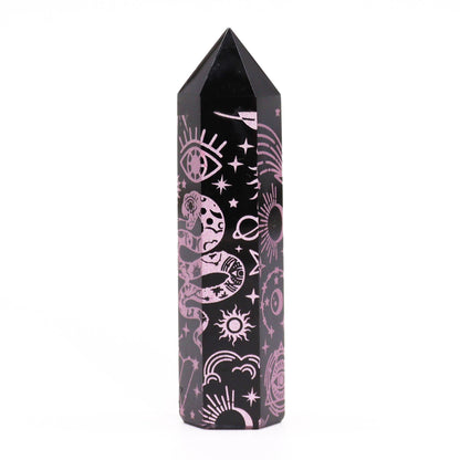 Pointes d'obsidienne noire (environ 60-70 g, 9 cm) - Histoire mystique - Rose