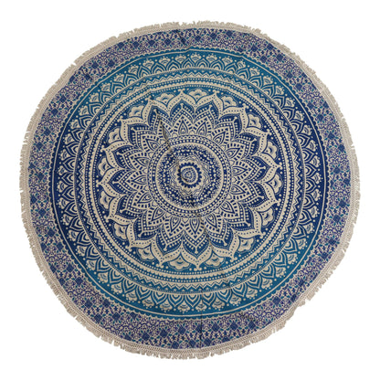 Kleines Mandala-Rundbett aus Baumwolle (130 cm) – Klassisches Blau
