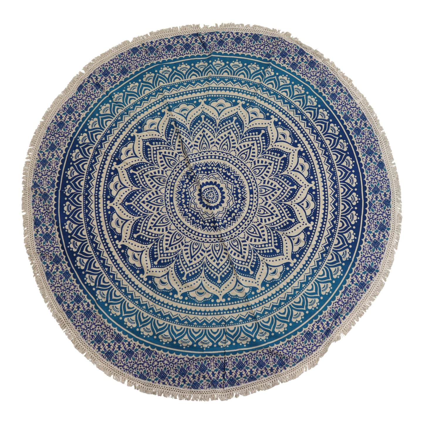 Kleines Mandala-Rundbett aus Baumwolle (130 cm) – Klassisches Blau