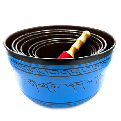 Großes Set mit sieben tibetischen Klangschalen für Chakren (19,5-35 cm)