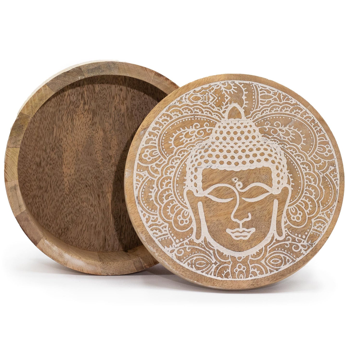 Große runde Box 17,5 x 7,5 cm – Weißes Buddha-Gesicht