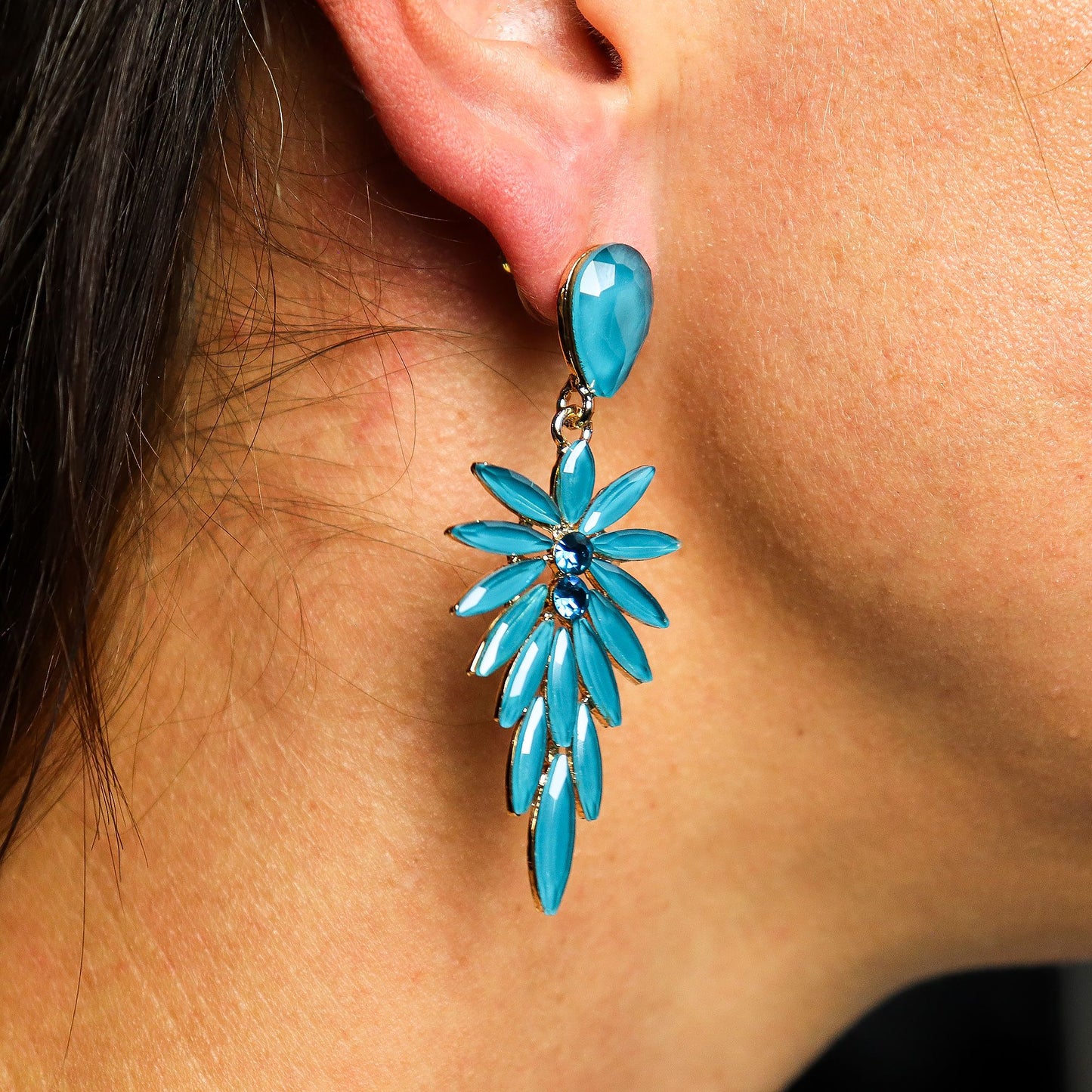 Blaugrün - Vintage-Glas - lange Tropfen - Ohrringe