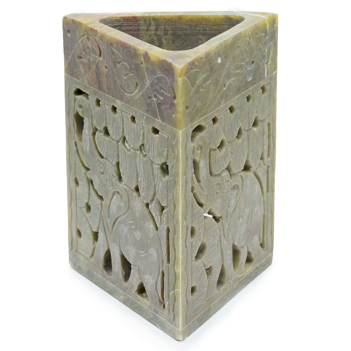 Brûle-huile triangulaire en stéatite 11x9cm - Éléphant