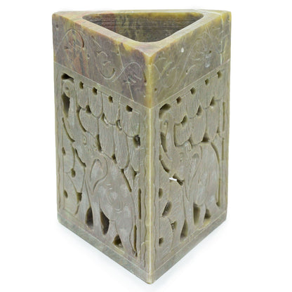 Brûle-huile triangulaire en stéatite 11x9cm - Éléphant