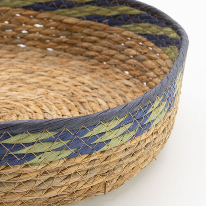 Körbe-Tabletts aus Stroh und Seegras – Natur, Grün und Blau – 3er-Set