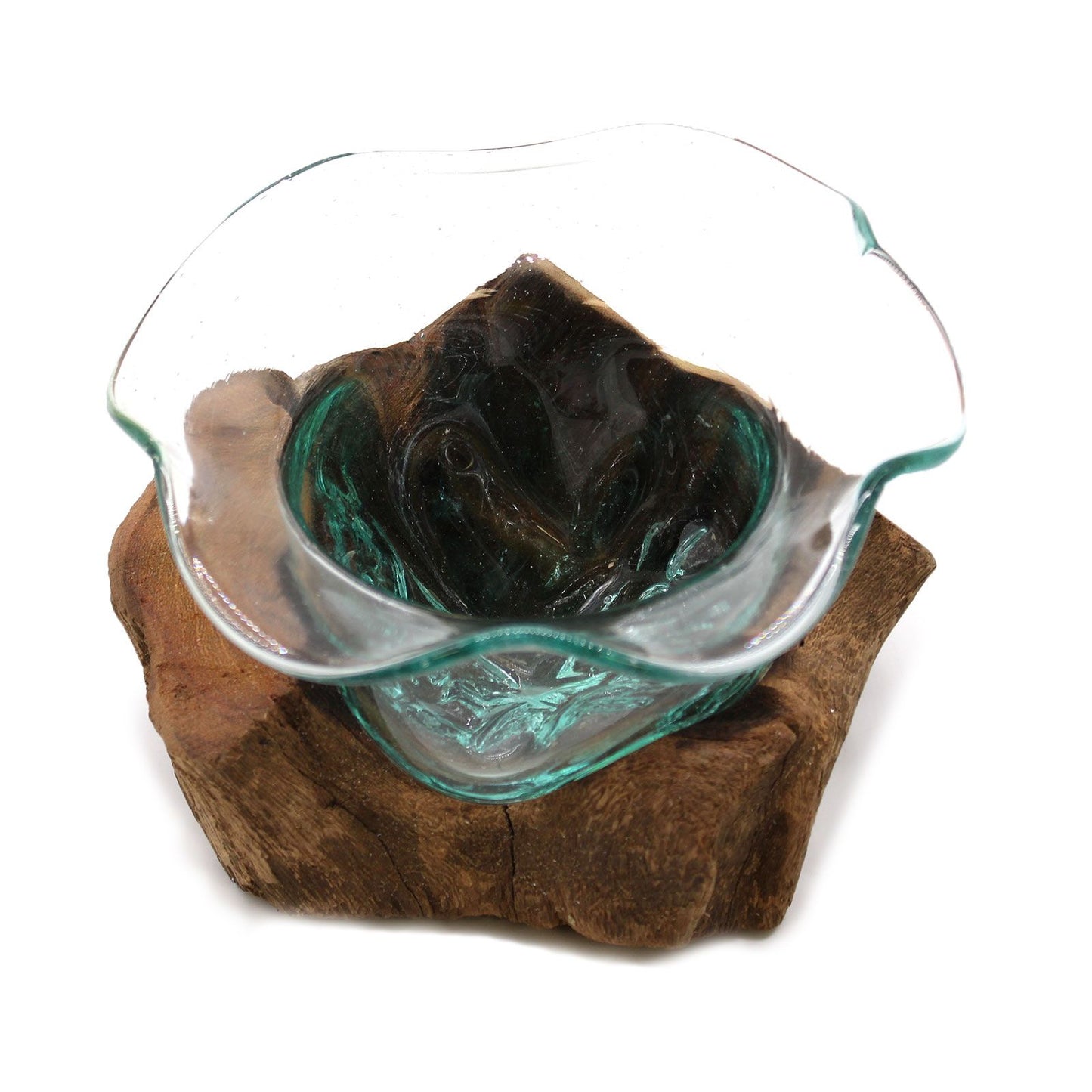Cuenco de cristal fundido para dulces en madera