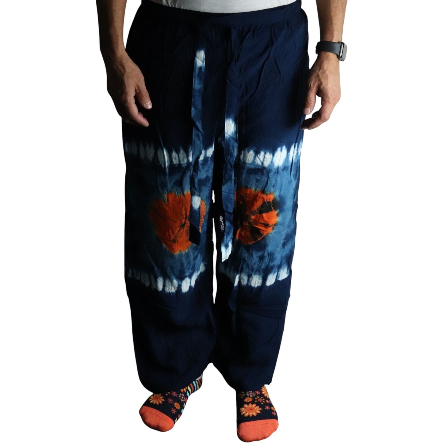 Loungehose im japanischen Stil – Türkis und Orange – L