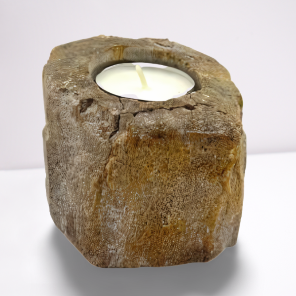 Portavelas Madera Petrificada - Simple Bajo