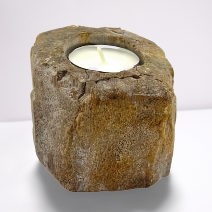 Portavelas Madera Petrificada - Simple Bajo